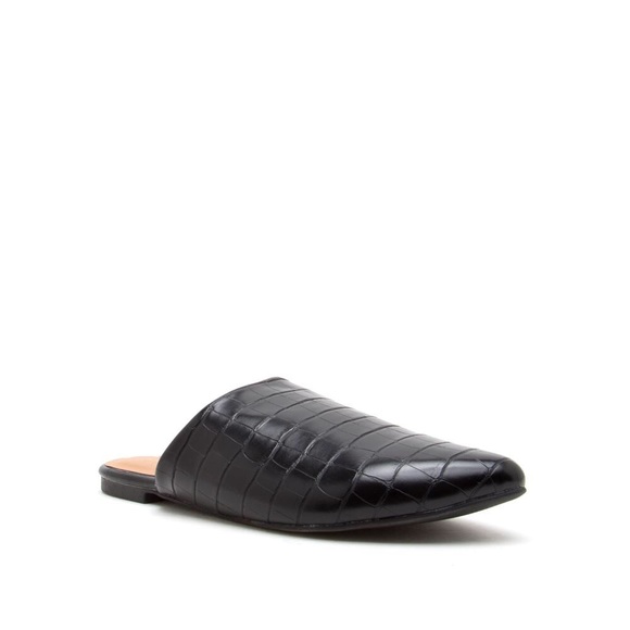 Qupid Shoes - Vegan Leather Crocodile Mule Flats